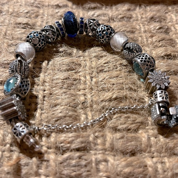 PANDORA Silver 925 Bracelet Full Of 16 Charm Beads L18cm with Box - Picture 5 of 15